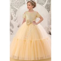 Kody rabatowe Lejdi.pl - Wieczorowa sukienka dla dziewczynki w złotym kolorze, długa sukienka na wesele, na bal 0008