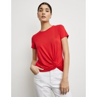 Kody rabatowe TAIFUN Damski T-shirt z marszczonymi detalami 60cm krótkie Okrągły Czerwony Jednokolorowy
