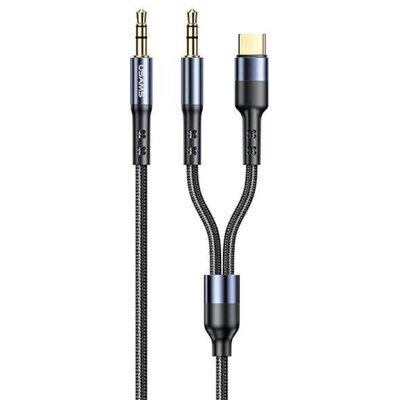 Kody rabatowe Kabel Jack 3.5mm - Jack 3.5mm/USB-C USAMS 2w1 1.2m Czarny