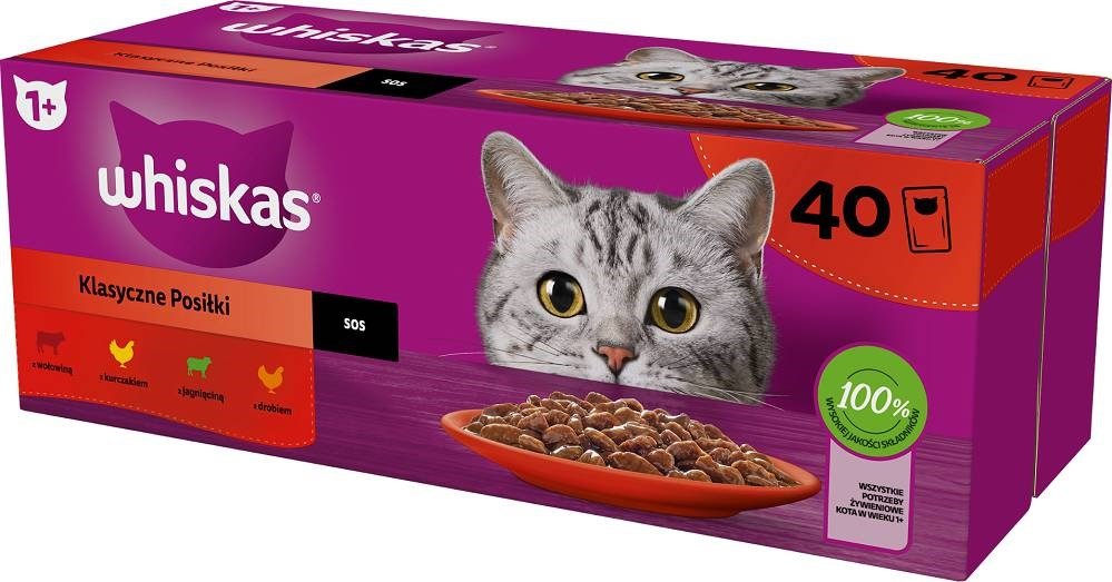 Kody rabatowe Krakvet sklep zoologiczny - WHISKAS Klasyczne posiłki w sosie - mokra karma dla kota - 40x85 g