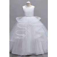 Kody rabatowe Biała sukienka dla dziewczynki, długa sukienka komunijna z tiulu 8316