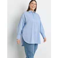 Kody rabatowe Gerry Weber - SAMOON Damski Klasyczna długa bluzka wykonana z elastycznej bawełny 86cm długie kołnierzyk koszulowy Niebieski Jednokolorowy