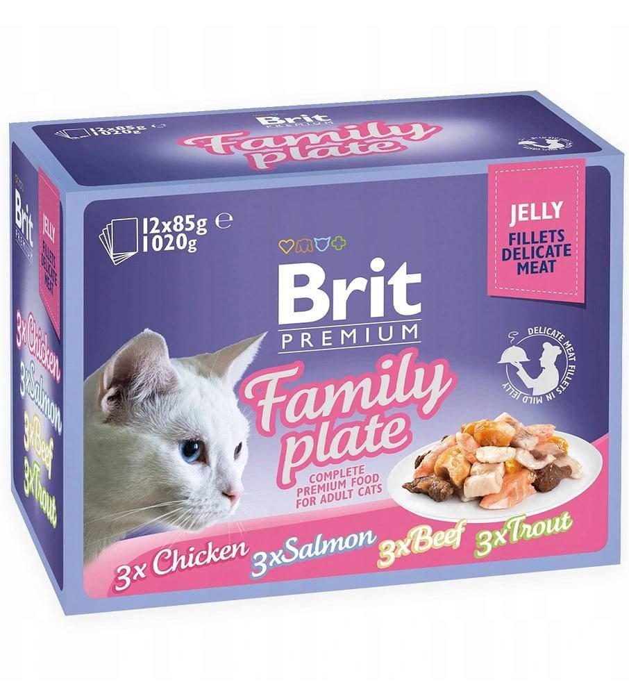 Kody rabatowe Krakvet sklep zoologiczny - BRIT Premium Cat Pouch Jelly Fillet Family Plate - mokra karma dla kota - 12 x 85 g