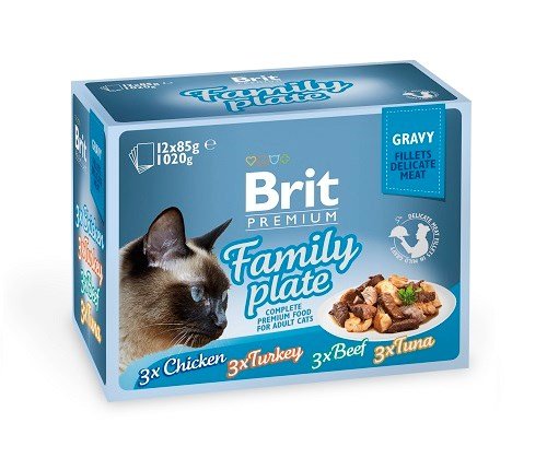 Kody rabatowe Krakvet sklep zoologiczny - BRIT Premium Cat Pouch Gravy Fillet Family Plate - mokra karma dla kota - 12 x 85 g