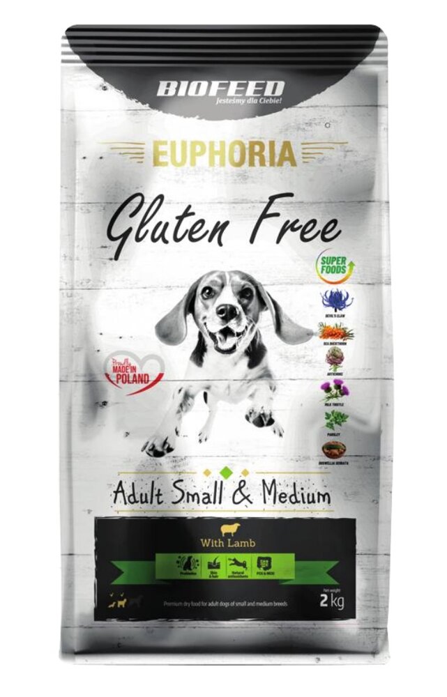 Kody rabatowe BIOFEED Euphoria Gluten Free Adult small & medium Jagnięcina - sucha karma dla psa - 2 kg