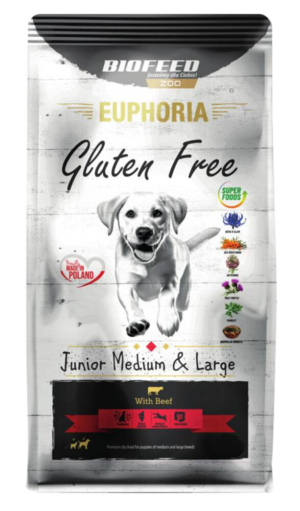 Kody rabatowe BIOFEED Euphoria Gluten Free Junior medium & large Wołowina - sucha karma dla psa - 12 kg