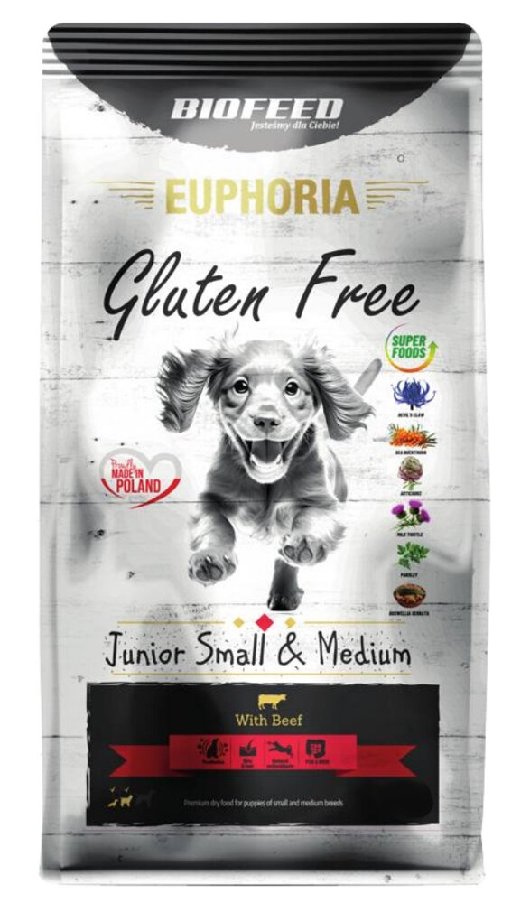 Kody rabatowe BIOFEED Euphoria Gluten Free Junior small & medium Wołowina - sucha karma dla psa - 12 kg