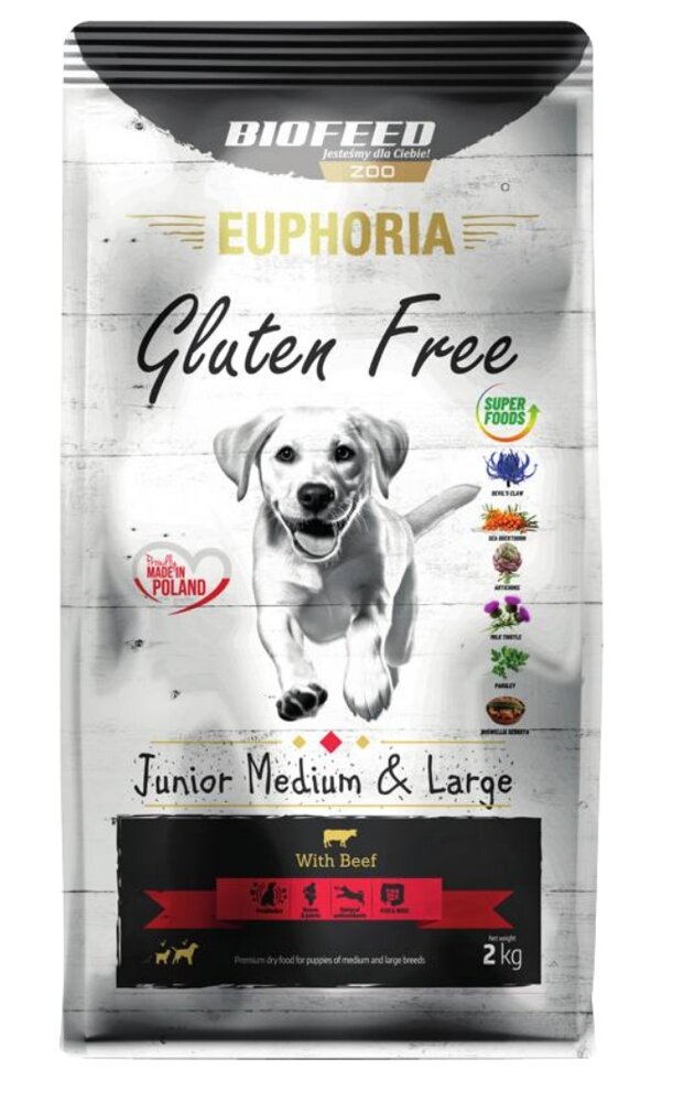 Kody rabatowe BIOFEED Euphoria Gluten Free Junior medium & large Wołowina - sucha karma dla psa - 2 kg