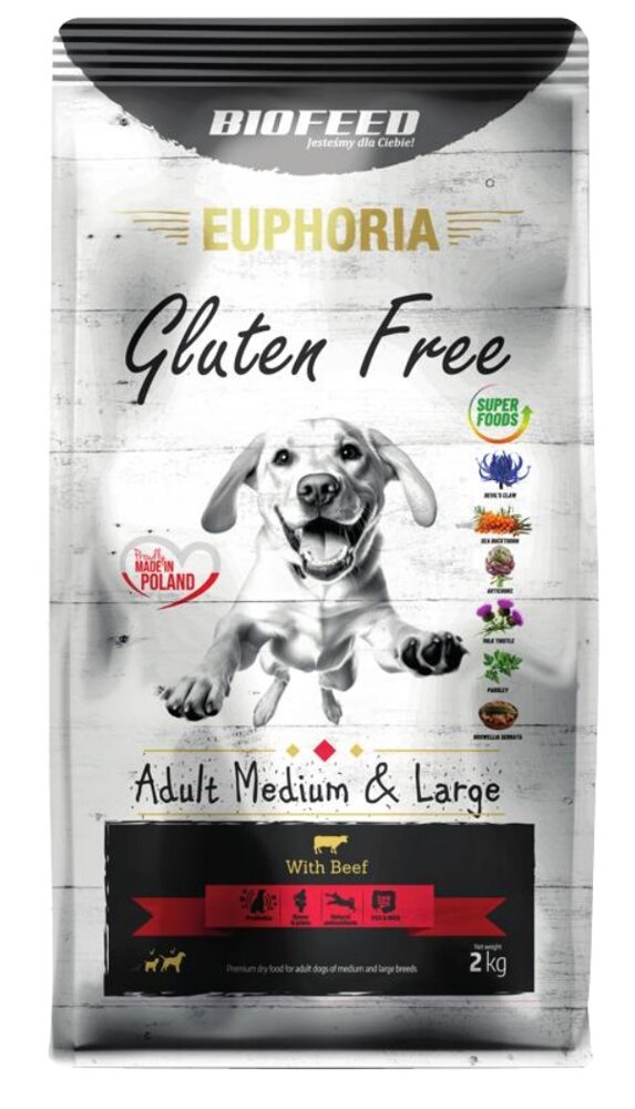 Kody rabatowe BIOFEED Euphoria Gluten Free Adult medium & large Wołowina - sucha karma dla psa - 2 kg