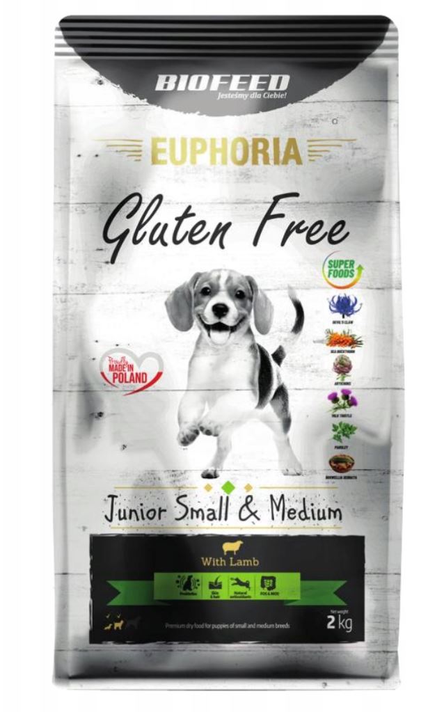 Kody rabatowe BIOFEED Euphoria Gluten Free Junior small & medium Jagnięcina - sucha karma dla psa - 12 kg