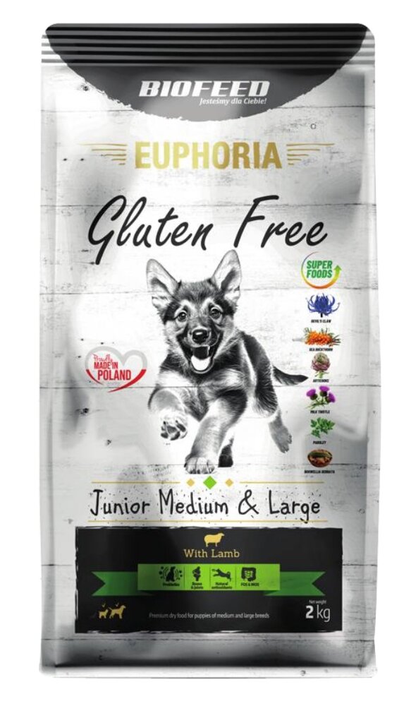 Kody rabatowe BIOFEED Euphoria Gluten Free Junior medium & large Jagnięcina - sucha karma dla psa - 2 kg