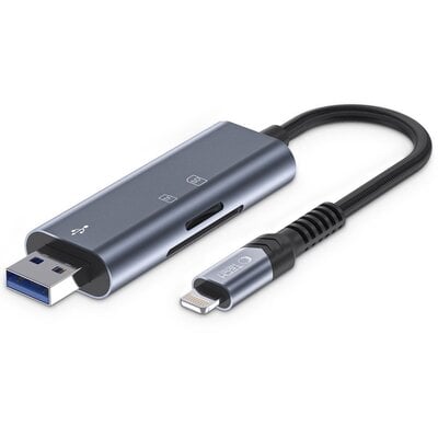 Kody rabatowe Czytnik kart TECH-PROTECT SD & Micro SD Ultraboost Llightning & USB-A Szary