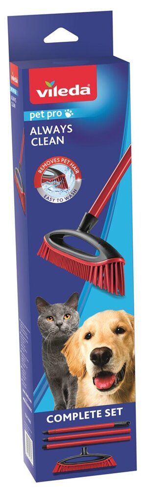 Kody rabatowe VILEDA Pet Pro Always Clean Szczotka gumowa z drążkiem do usuwania sierści, włosów z dywanów i podłogi - 1 sztuka
