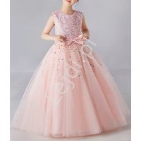 Kody rabatowe Długa jasno różowa sukienka dla dziewczynki z cekinami 101