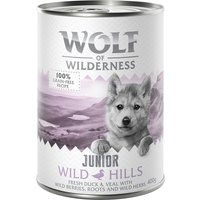 Kody rabatowe zooplus - Korzystny pakiet Wolf of Wilderness Adult, 24 x 400 g - JUNIOR Wild Hills, kaczka i cielęcina, w puszce