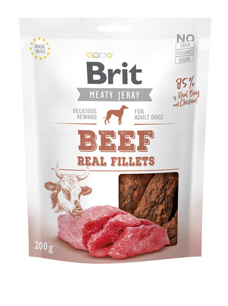 Kody rabatowe Krakvet sklep zoologiczny - Brit Jerky Beef Real Fillets - Wołowina - przysmak dla psa - 200 g