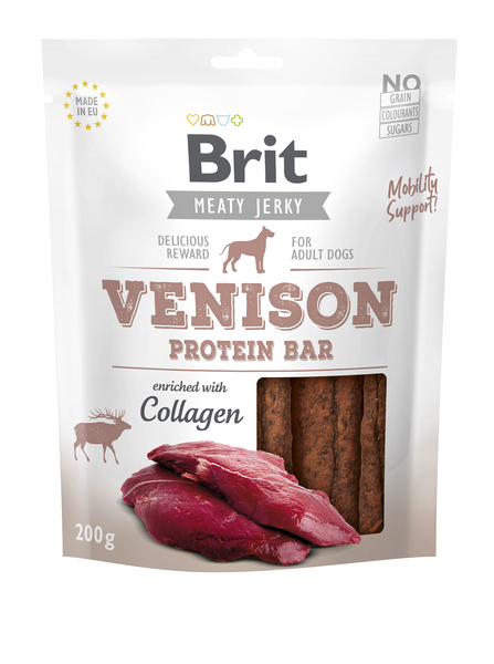 Kody rabatowe Krakvet sklep zoologiczny - Brit Jerky Venison Protein Bar Dziczyzna - przysmak dla psa - 200 g