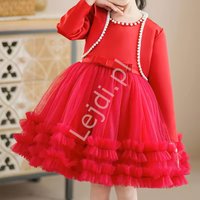 Kody rabatowe Lejdi.pl - Komplet dziecięcy czerwona sukienka + bolerko z perełkami 2205
