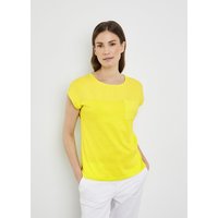 Kody rabatowe Gerry Weber - GERRY WEBER Damski Koszulka z materiałową wstawką i ozdobnymi kamyczkami 62cm Obniżone ramiona Okrągły Żółty Jednokolorowy