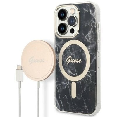 Kody rabatowe Avans - Etui GUESS Marble do Apple iPhone 14 Pro Max Czarny + Ładowarka MagSafe
