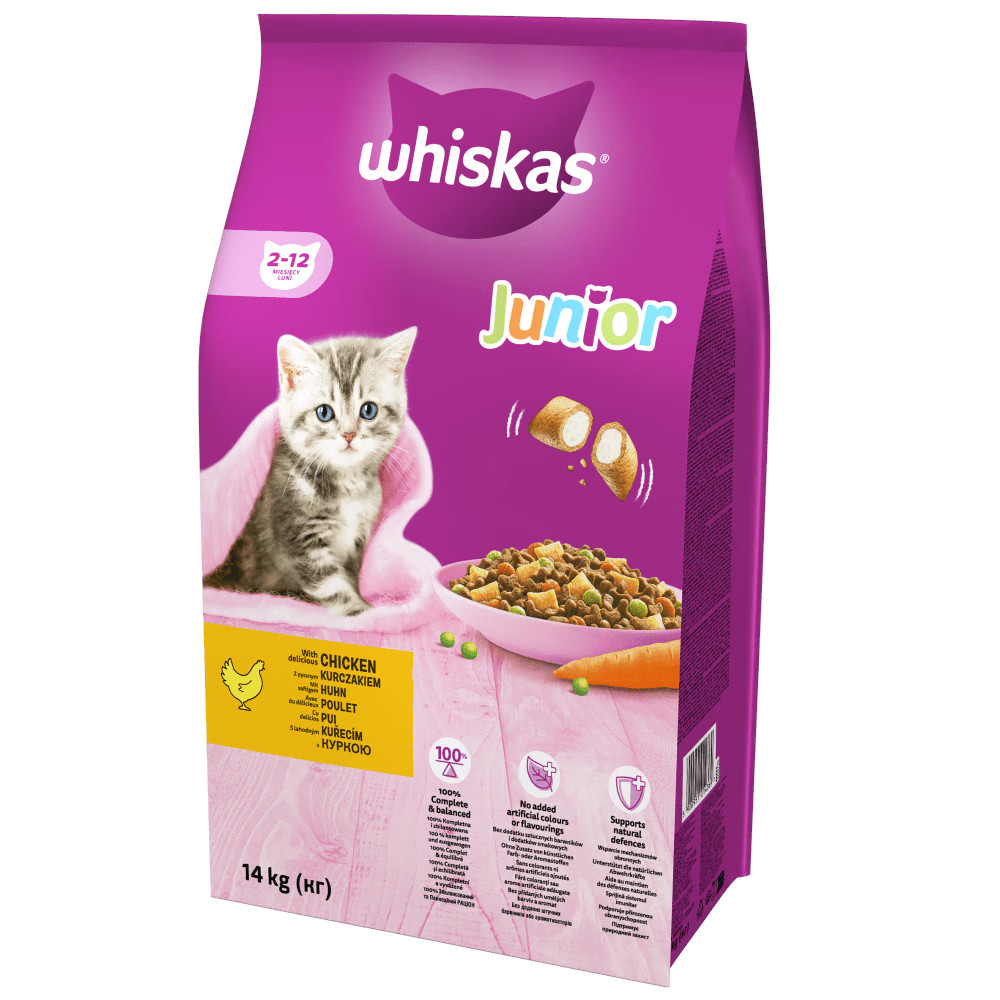 Kody rabatowe Krakvet sklep zoologiczny - WHISKAS Junior z kurczakiem - sucha karma dla kota - 14 kg