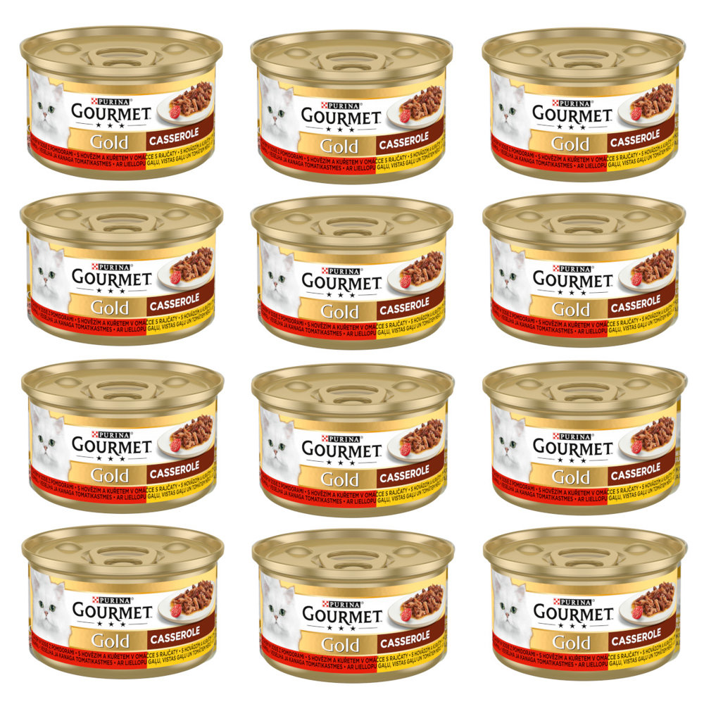 Kody rabatowe Krakvet sklep zoologiczny - GOURMET GOLD Wołowina z kurczakiem w sosie pomidorowym - mokra karma dla kota - 12x85 g