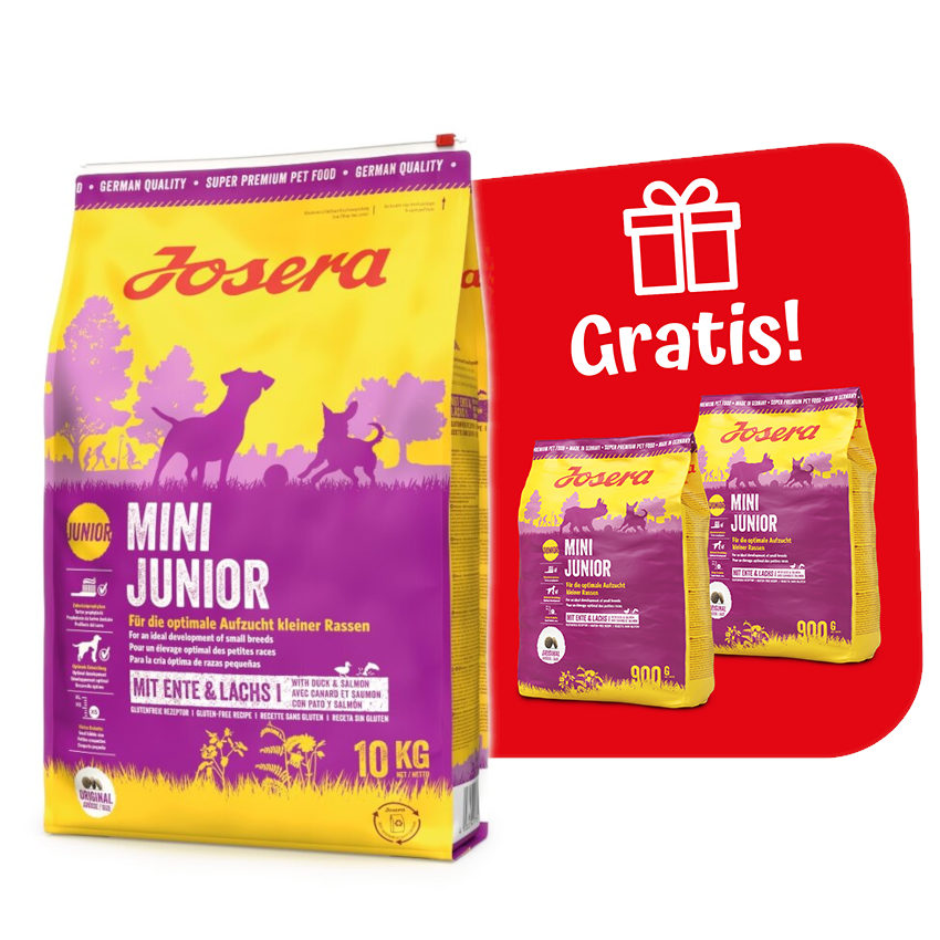 Kody rabatowe JOSERA MiniJunior -  sucha karma dla szczeniąt małych ras - 10 kg + 2x900 g GRATIS!