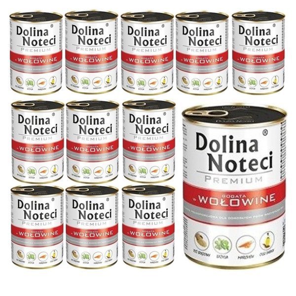 Kody rabatowe DOLINA NOTECI Premium bogata w wołowinę - mokra karma dla psa - 12x400g