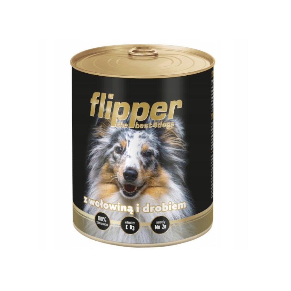 Kody rabatowe Krakvet sklep zoologiczny - DOLINA NOTECI Flipper z wołowiną i drobiem - mokra karma dla psów - 800 g