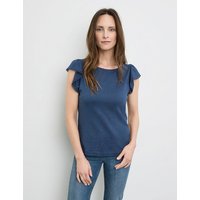 Kody rabatowe Gerry Weber - GERRY WEBER Damski T-shirt z falbaną na rękawach 60cm krótkie Okrągły Niebieski Jednokolorowy