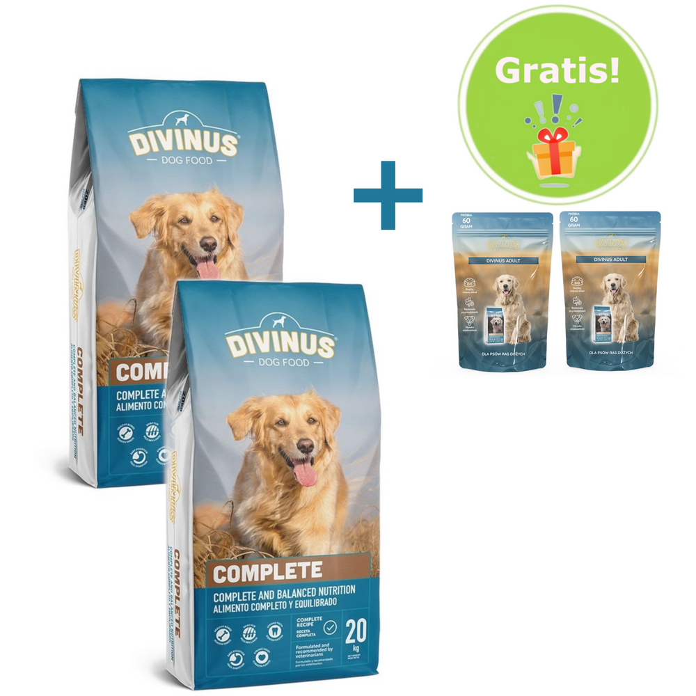 Kody rabatowe Krakvet sklep zoologiczny - Divinus Complete witaminy i minerały - sucha karma dla psa - 2x20 kg + Gratis!