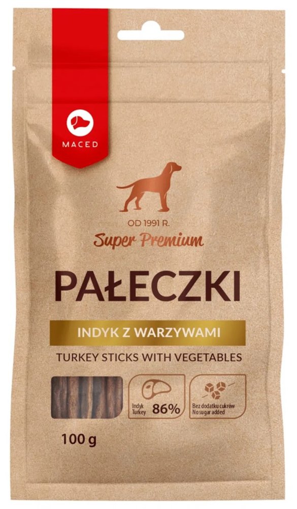 Kody rabatowe Krakvet sklep zoologiczny - MACED Pałeczki indyk z warzywami - przysmak dla psa - 100 g