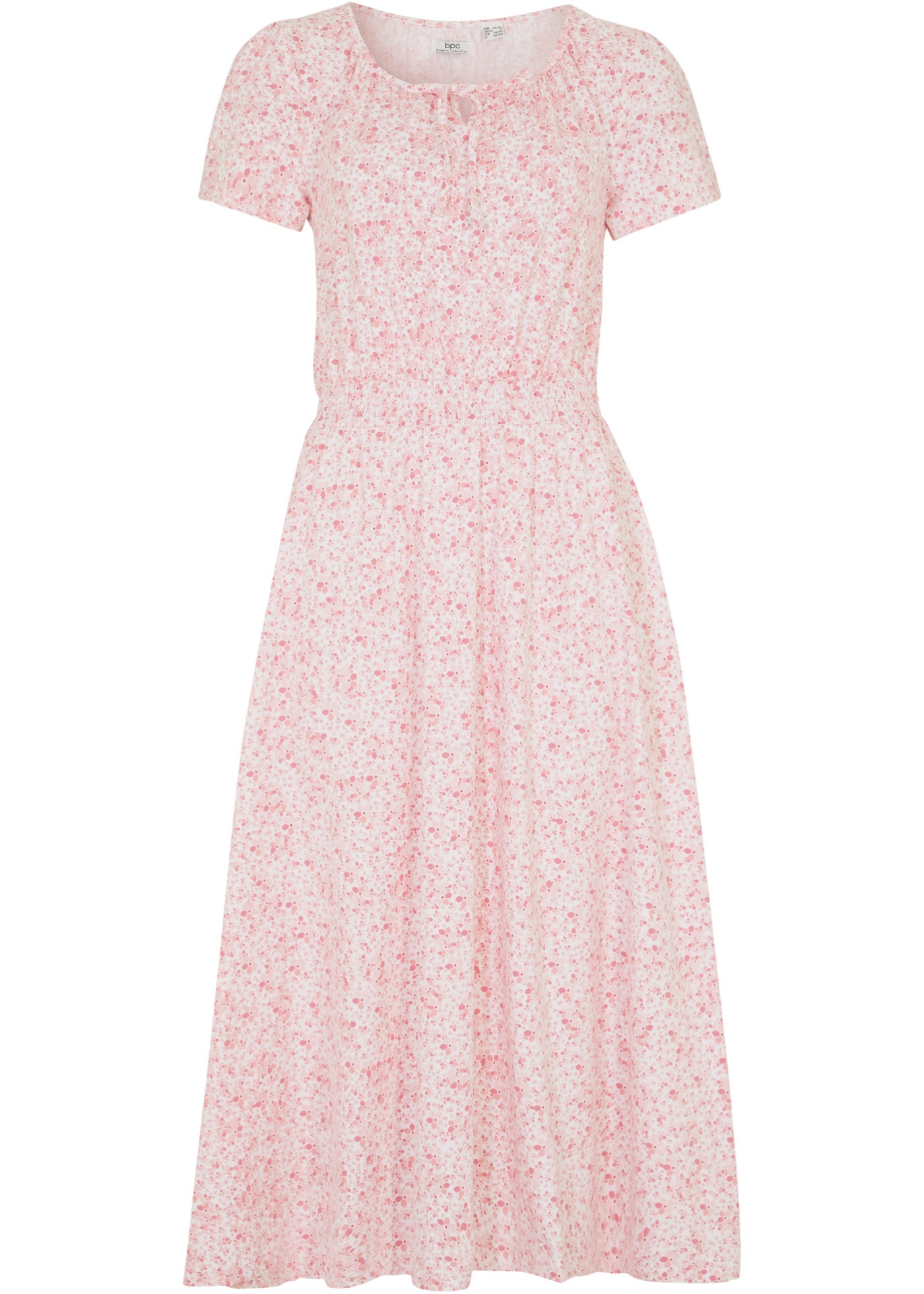 Kody rabatowe Bon Prix - Sukienka midi z szerokim przeszyciem cienkimi gumkami w talii i rękawami motylkowymi