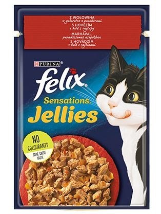 Kody rabatowe Purina Felix Sensations Jellies z wołowiną w galaretce z pomidorami - mokra karma dla kota - 85 g
