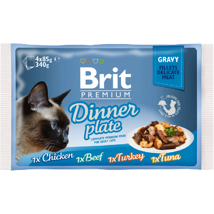 Kody rabatowe Krakvet sklep zoologiczny - BRIT Premium Cat Gravy Fillet Dinner Plate - mokra karma dla kota - 4x85 g