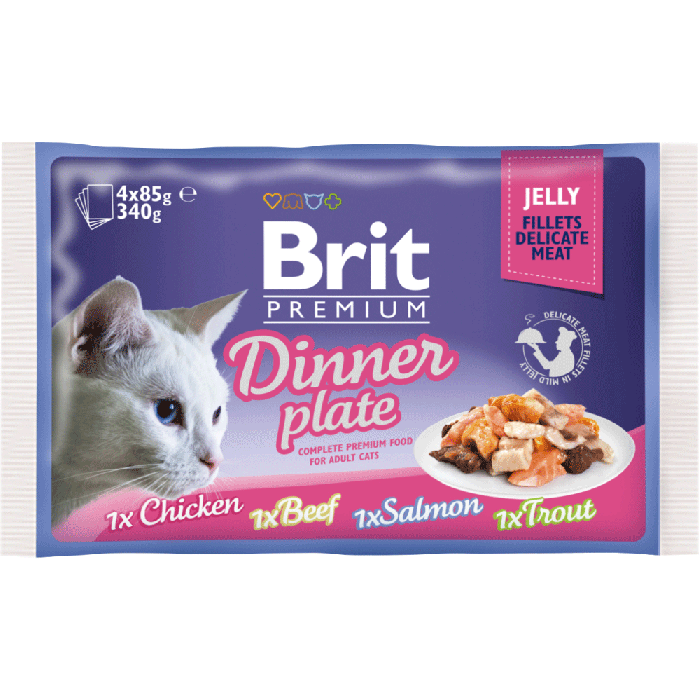 Kody rabatowe BRIT Premium Cat Jelly Fillet Dinner Plate - mokra karma dla kota - 4x85 g