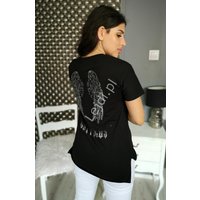 Kody rabatowe Czarna koszulka damska leviticus z skrzydłami kryształkowymi na plecach