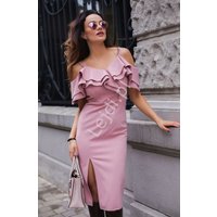 Kody rabatowe Lejdi.pl - Stylowa sukienka pudrowo różowa z falbaną ala Hiszpanka KM339