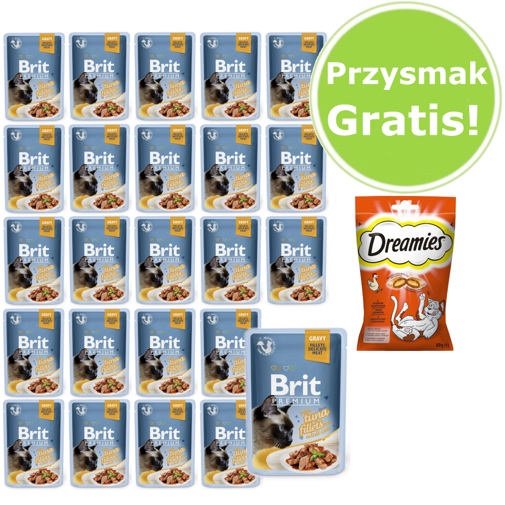 Kody rabatowe Krakvet sklep zoologiczny - BRIT Premium Gravy Fillets Tuna - mokra karma dla kota - 24x85 g + Przysmak Gratis!