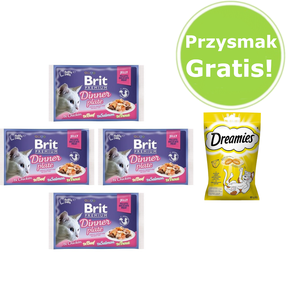 Kody rabatowe Krakvet sklep zoologiczny - BRIT Premium Cat Jelly Fillet Dinner Plate - mokra karma dla kota - 4x(4x85 g) + Przysmak Gratis!