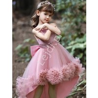 Kody rabatowe Lejdi.pl - Balowa suknia dla dziewczynki, pustynno różowa sukienka dziecięca z wydłużonym tyłem 5259