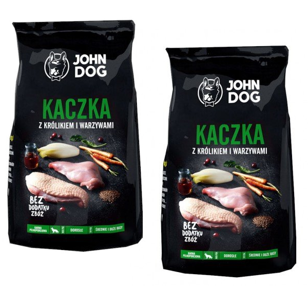 Kody rabatowe JOHN DOG Adult Średnie i duże rasy Kaczka z królikiem i warzywami - sucha karma dla psa - 2x12 kg