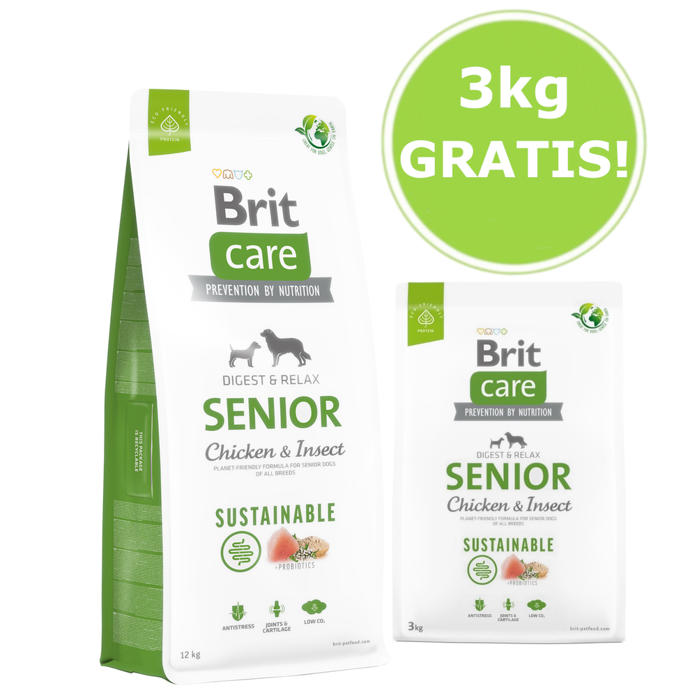 Kody rabatowe Krakvet sklep zoologiczny - BRIT Care Sustainable Senior Chicken & Insect - sucha karma dla psa - 12 kg + 3 kg GRATIS!