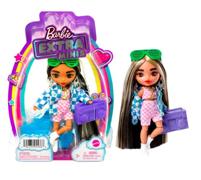 Kody rabatowe Urwis.pl - Mattel Lalka Barbie Extra Minis Kurtka w kratkę/Czarne włosy
