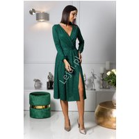 Kody rabatowe Lejdi.pl - Zielona brokatowa sukienka Plus Size z długim rękawem, wyszczuplająca sukienka Midi Salma