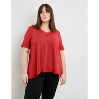 Kody rabatowe SAMOON Damski T-shirt o linii A 72cm krótkie w serek Czerwony Jednokolorowy