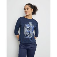 Kody rabatowe GERRY WEBER Damski Koszulka z rękawem o długości 3/4 i troczkiem 60cm Okrągły Niebieski Jednokolorowy
