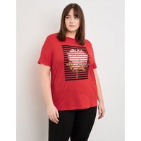 Kody rabatowe Gerry Weber - SAMOON Damski T-shirt z nadrukiem z przodu 68cm krótkie Okrągły Czerwony