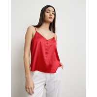 Kody rabatowe TAIFUN Damski Elegancki bluzkowy top na ramiączkach 56cm Bez rękawów w serek Czerwony Jednokolorowy