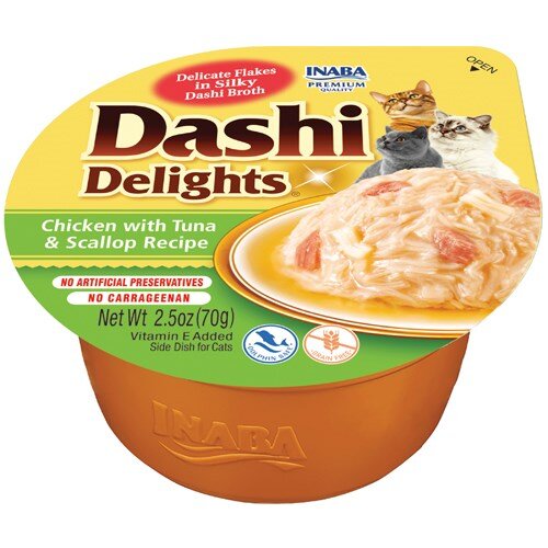 Kody rabatowe Krakvet sklep zoologiczny - INABA Dashi Delights Kurczak z tuńczykiem i przegrzebkami w bulionie - przysmak dla kota - 70 g